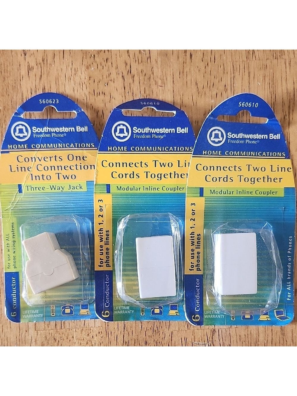 Modular Inline Coupler  Three Way Jack Set of 3 Total Southwestern Bell New
